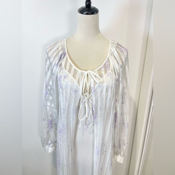 Vintage 70s Floral Peignoir Negligee Nightgown Robe Set Lingerie Milkmaid Satin - Picture 7 of 12